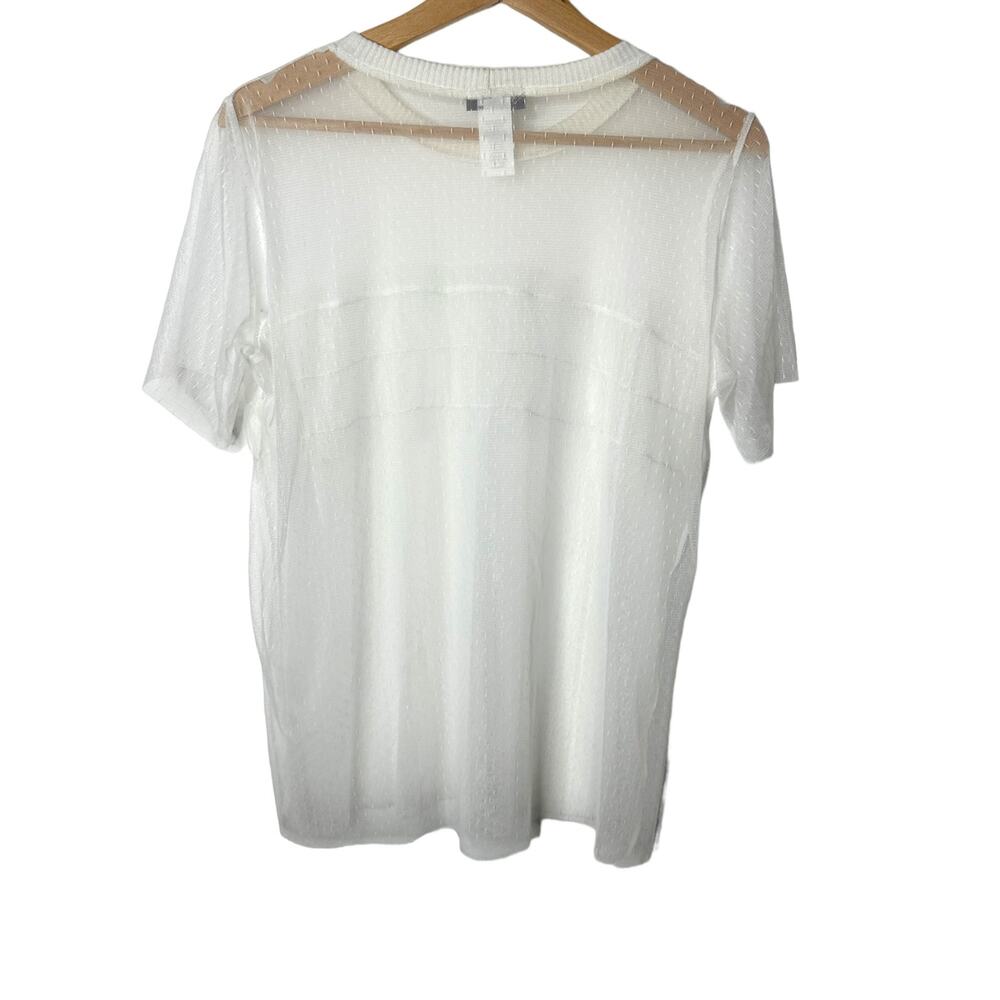 Sans Souci Mesh Sheer White Tee With Smocking Medium - Picture 5 of 6
